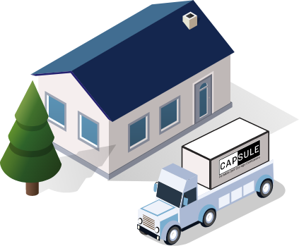 CAPSULE truck next to house