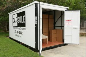 Portable Storage in Southlake with ground level loading for easy moving. 