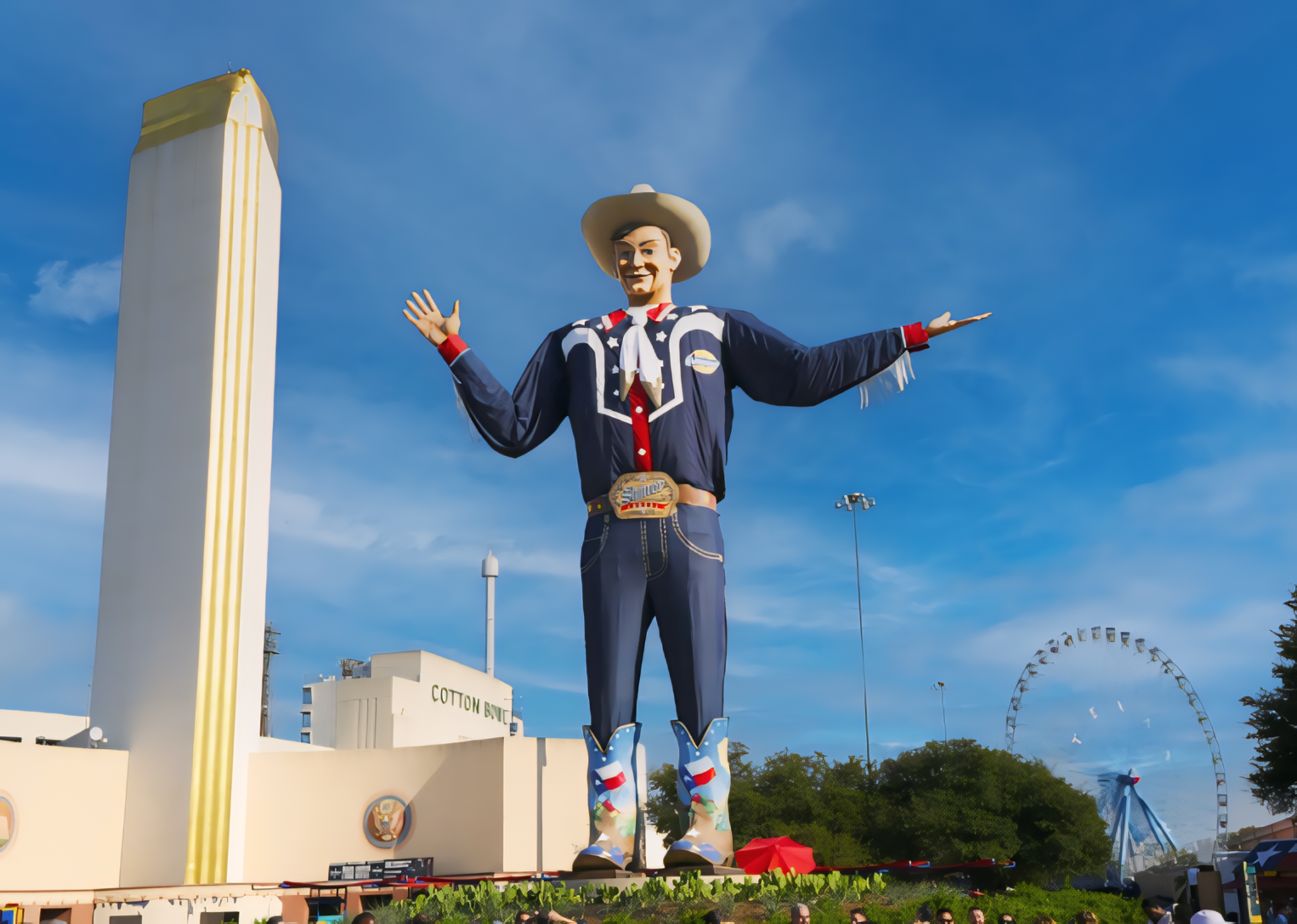 Capsule Portable Storage Containers proudly serving Dallas, with Big Tex at the iconic State Fair of Texas in Fair Park, Dallas.